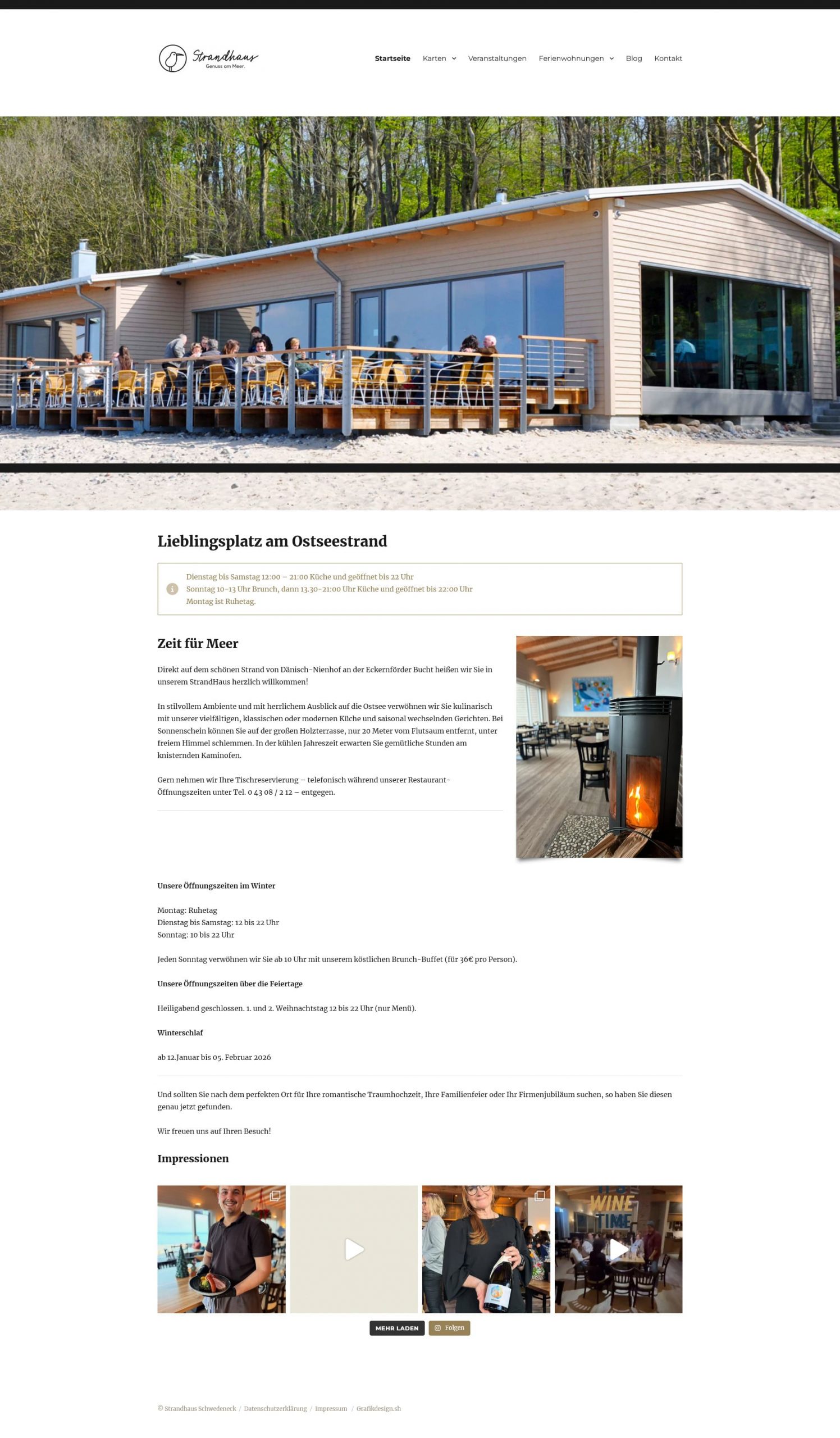 Grafikdesign Portfolio WordPress Webseite Strandhaus Schwedeneck Fullscreen Vorschau
